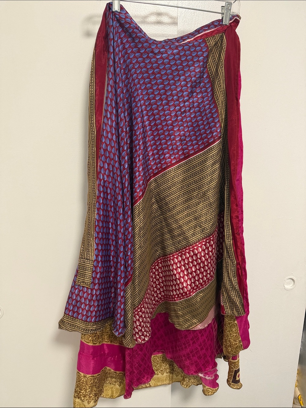 Printed Bohemian Maxi Skirt in Fuchsia and Blue